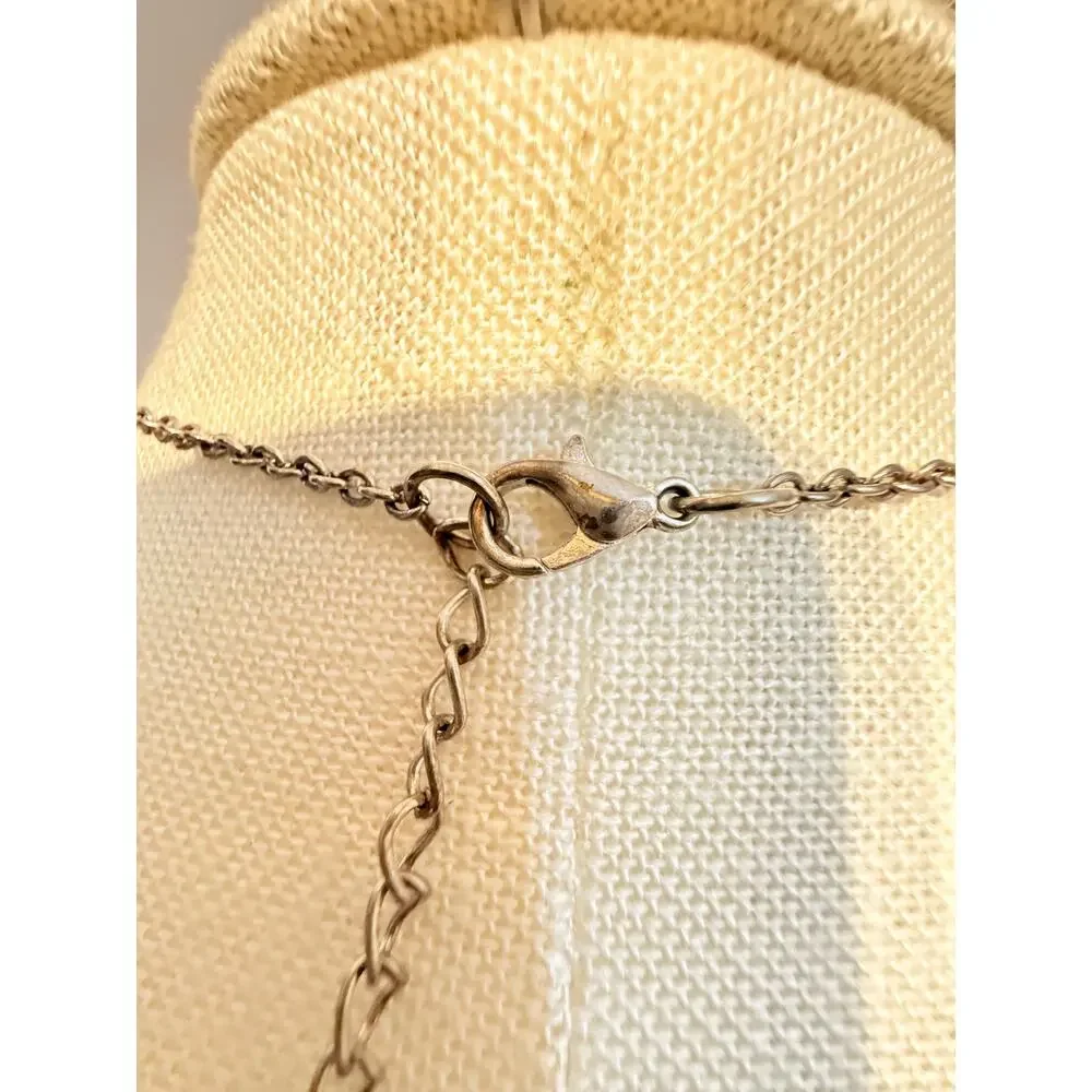 Vintage Rectangle Pendant Necklace 18” Silver Tone